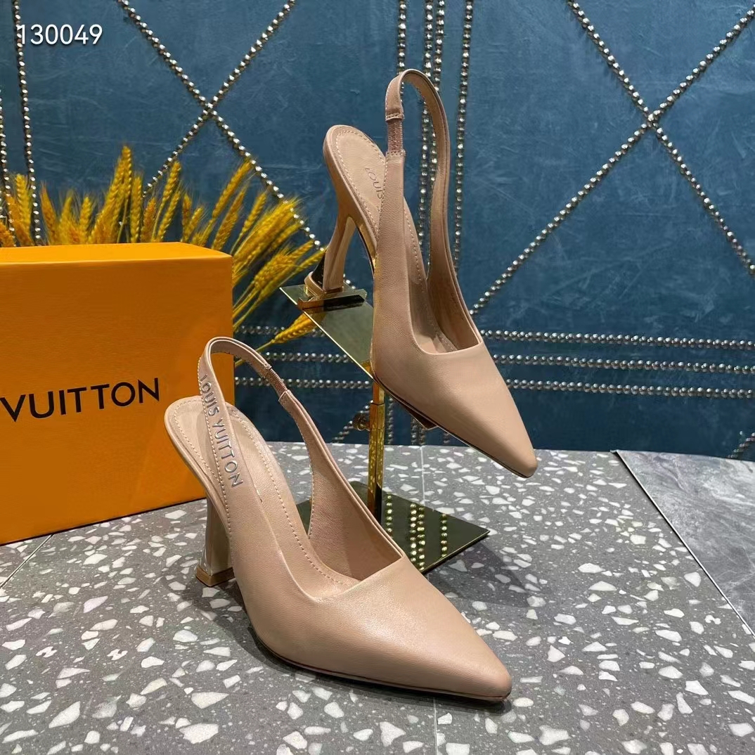 Louis Vuitton LV Women Sparkle Slingback Pump Nude Pink Calf Leather Elasticized 9.5 Cm Heel