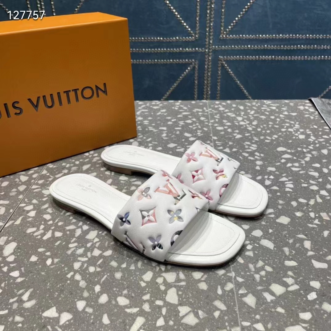 Louis Vuitton LV Women Revival Flat Mule White Monogram-Embossed Lambskin
