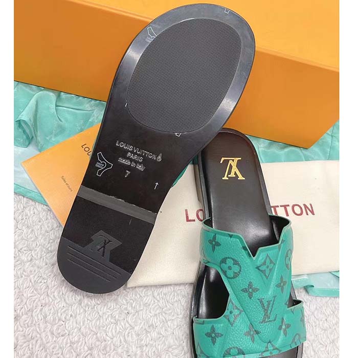 Louis Vuitton LV Unisex Oasis Mule Eclipse Green Monogram Grained Calf Leather Rubber