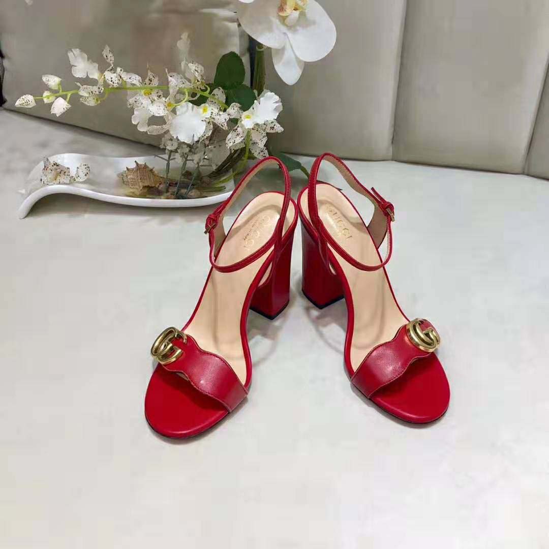 Gucci Women Leather Mid-Heel Sandal-Red