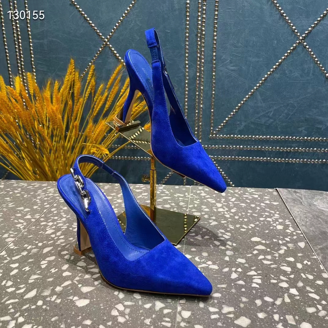 Louis Vuitton Women Sparkle Slingback Pump Blue Suede Baby Goat Leather 9.5 Cm Heel