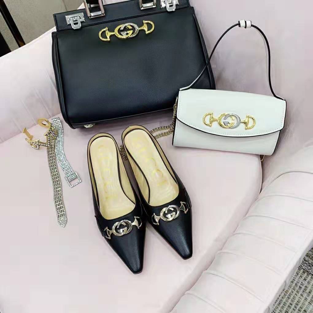 Gucci Women Zumi Leather Slide 4.6 cm Height-Black