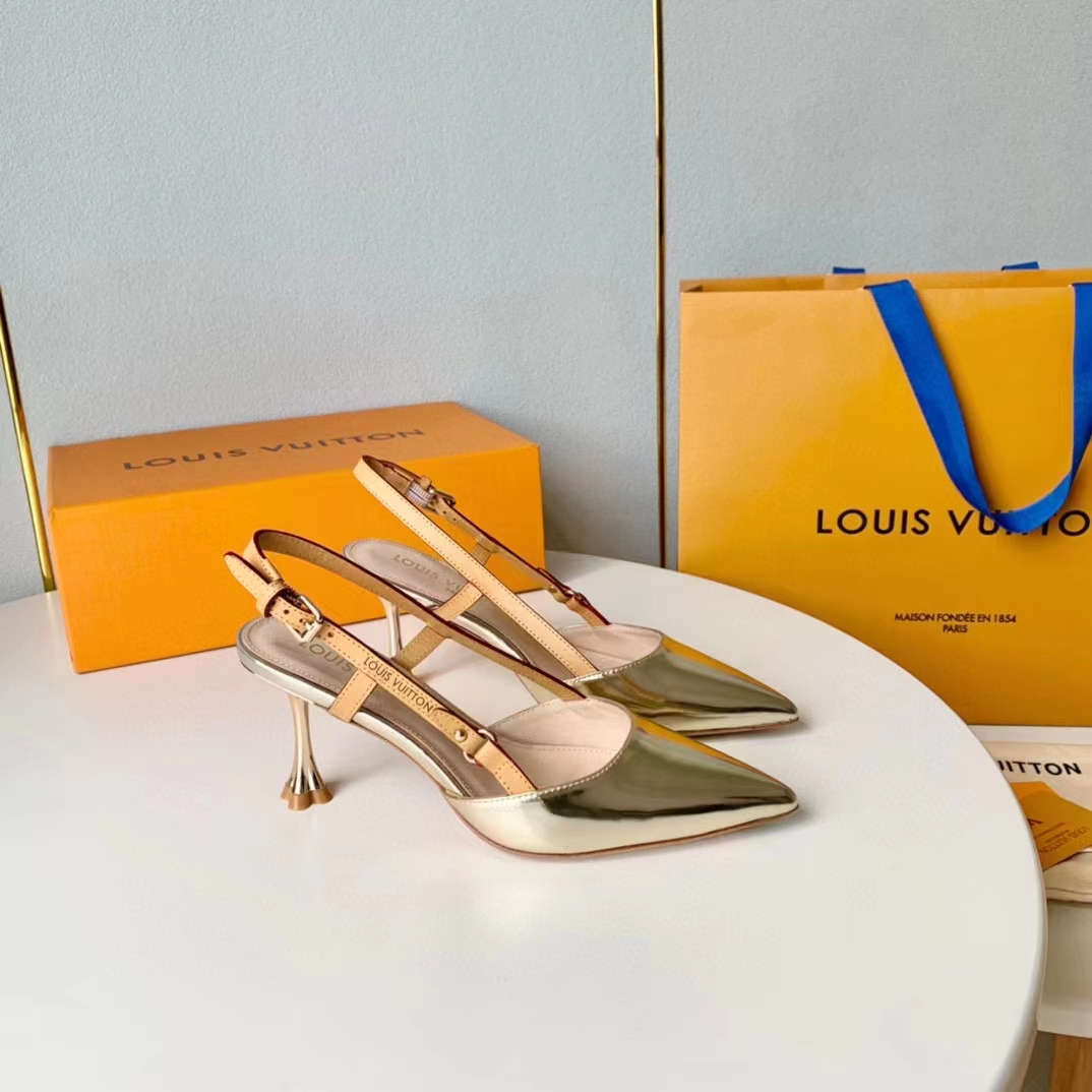 Louis Vuitton LV Women Blossom Slingback Pump Light Gold Metallic Calf Leather Cowhide