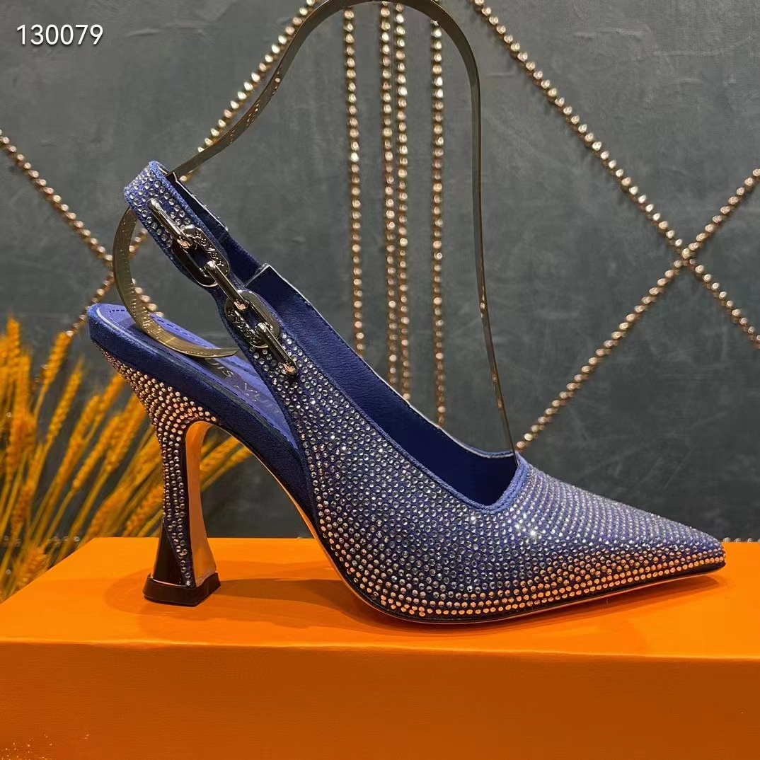Louis Vuitton LV Women Sparkle Slingback Pump Bleu Roi Blue Strass 9.5 Cm Heel