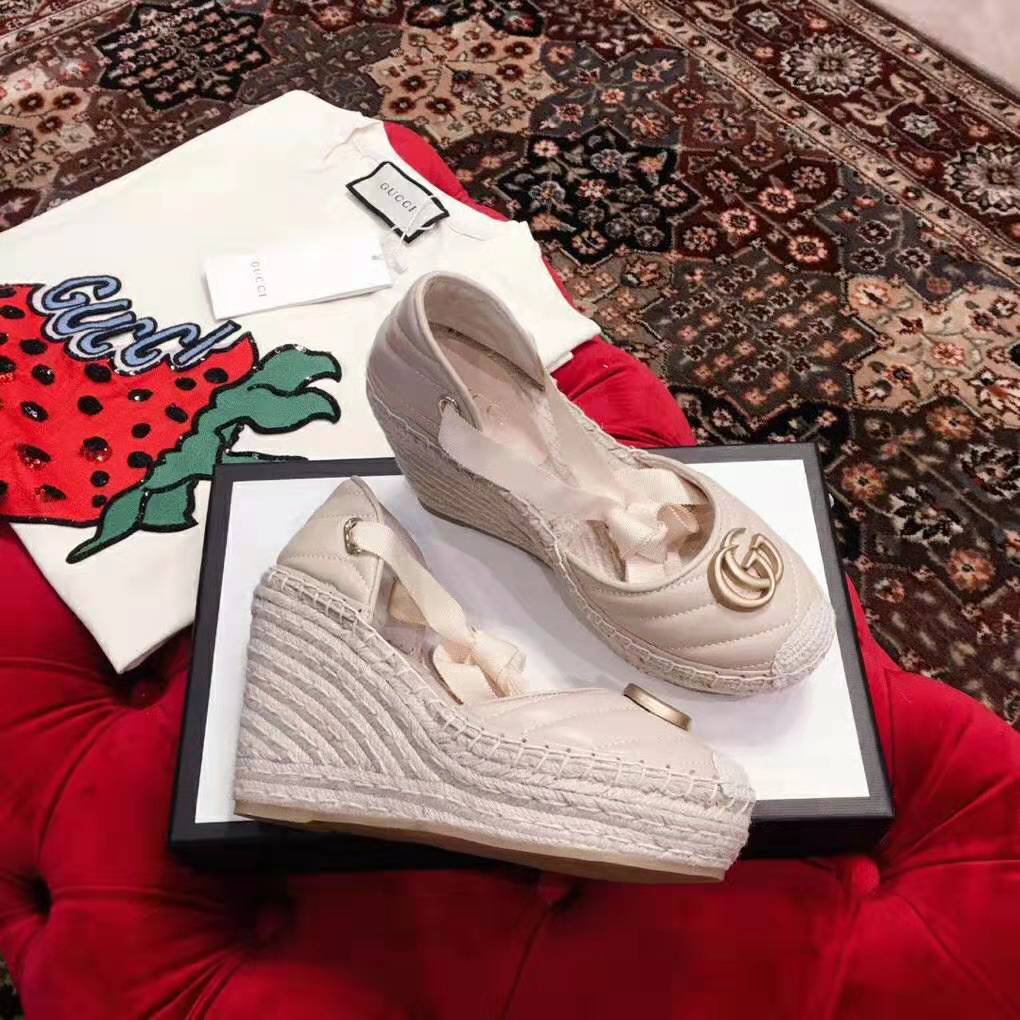 Gucci Women Leather Platform Espadrille 11.9cm Heel with 3.6cm Platform-White