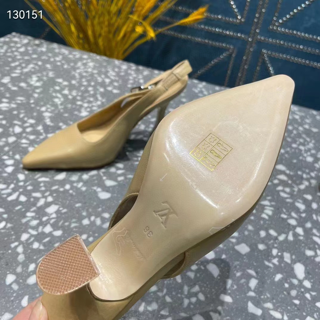 Louis Vuitton LV Women Sparkle Slingback Pump Gold Metallic Calf Leather 9.5 Cm Heel