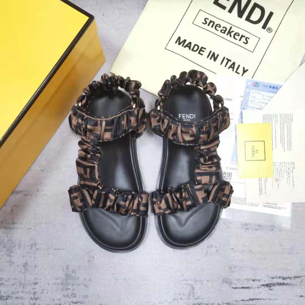Fendi Wimen Fendi Feel Brown Satin Sandals