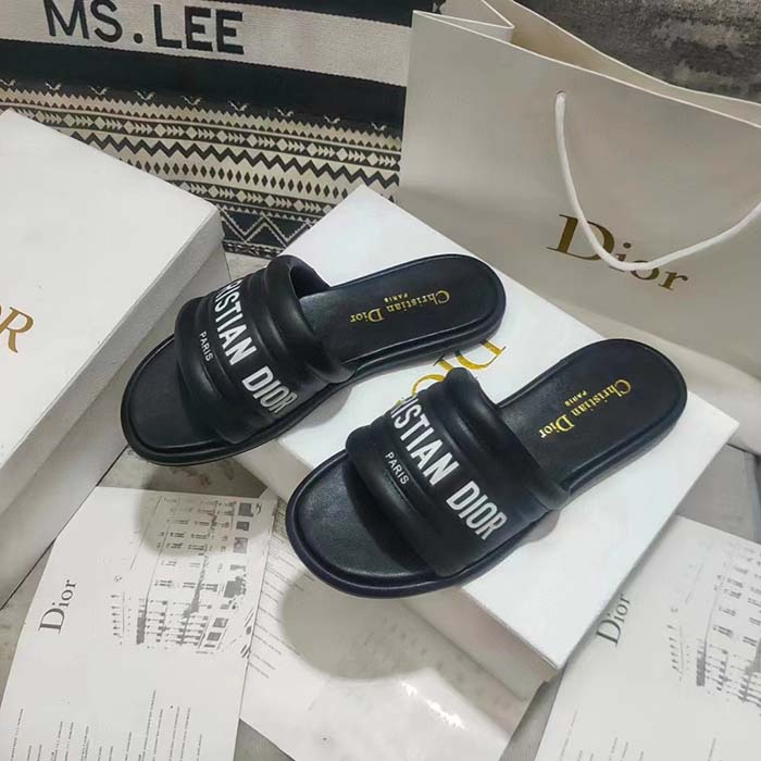 Dior Unisex CD Every-D Slide Black Embossed Lambskin