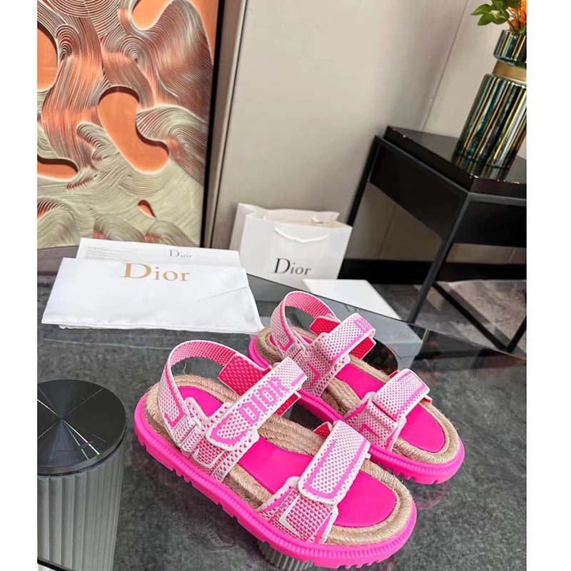 Dior Women CD Shoes DiorAct Sandal White Bright Pink Technical Mesh Rubber