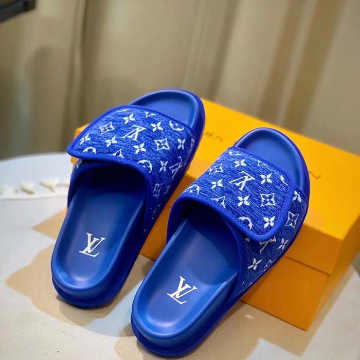 Louis Vuitton LV Unisex Miami Mule Blue Mini Monogram Textile Anatomic Micro