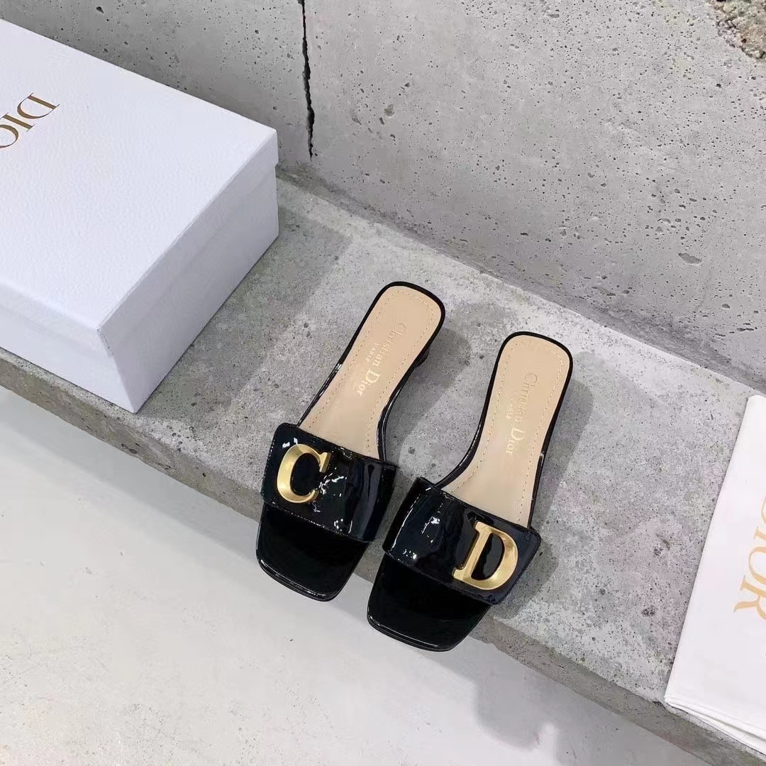 Dior Women CD C’est Dior Heeled Slide Black Patent Calfskin
