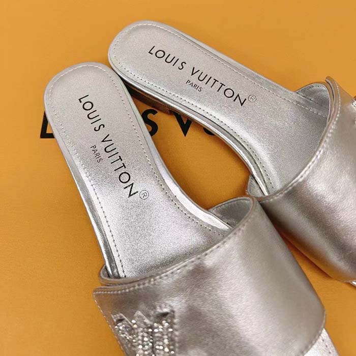 Louis Vuitton Women LV Shake Flat Mule Silver Metallic Lambskin Leather