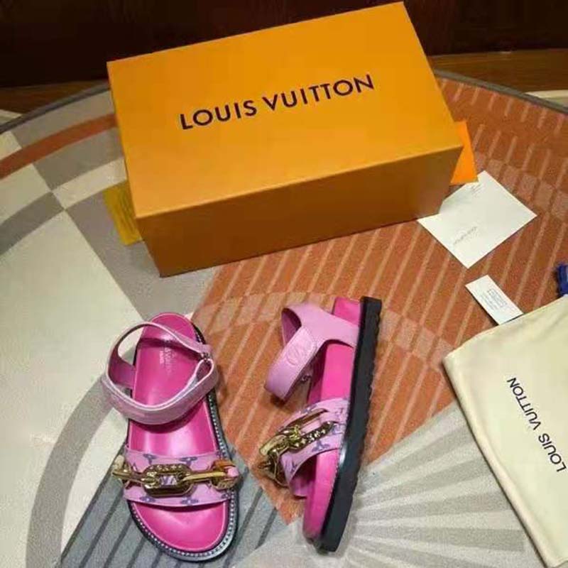 Louis Vuitton LV Women Paseo Flat Comfort Sandal Pink Monogram Embossed Lamb and Calf Leather