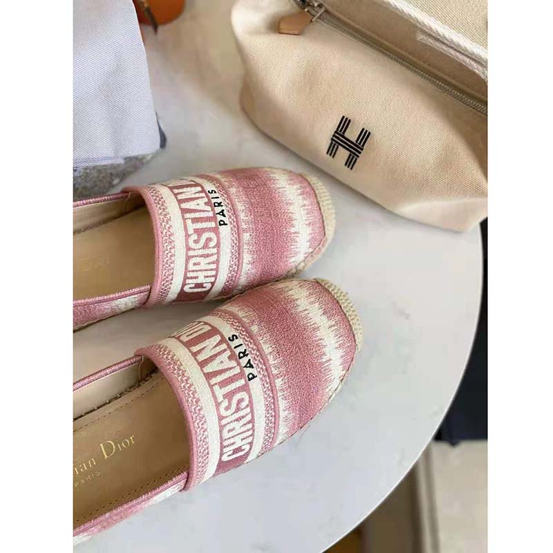 Dior Women Dior Granville Espadrille Dark Nude D-Stripes Embroidered Cotton