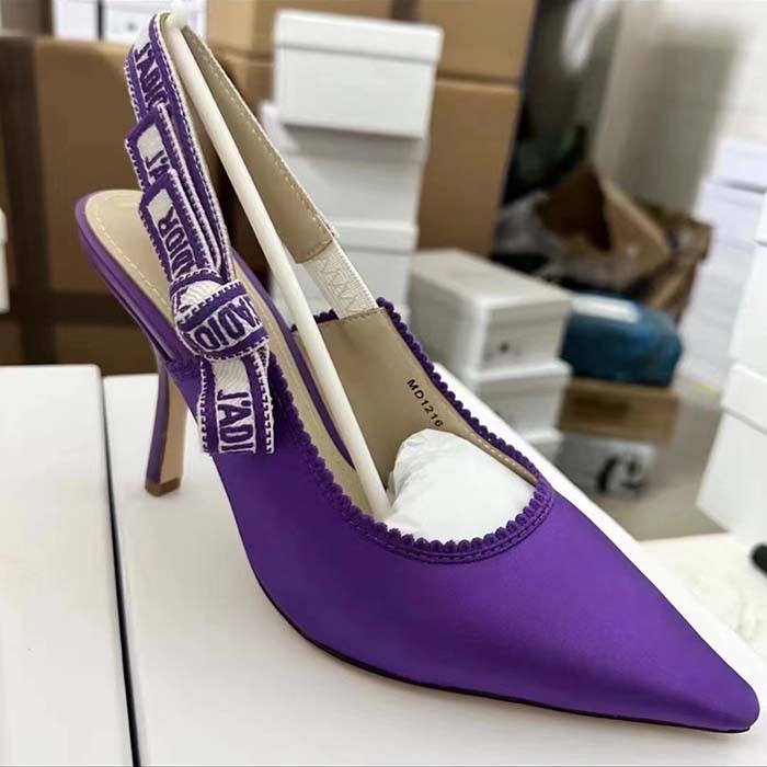Dior Women CD J’Adior Slingback Pump Purple Embroidered Satin Cotton 10 CM Heel