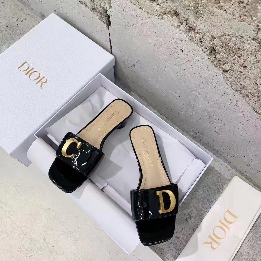 Dior Women CD C’est Dior Heeled Slide Black Patent Calfskin
