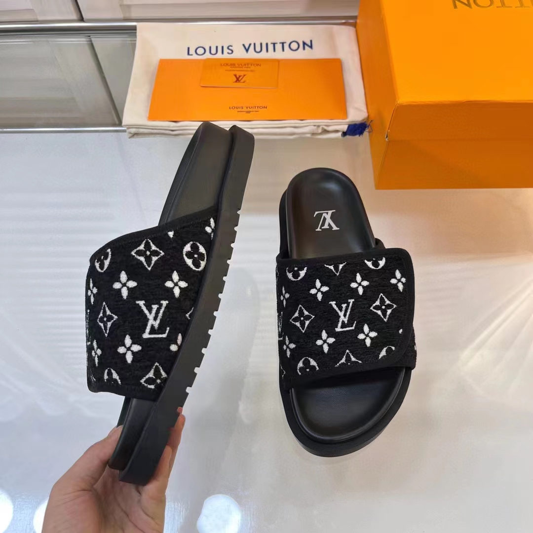 Louis Vuitton LV Unisex Miami Mule Black Mini Monogram Textile Anatomic Insole