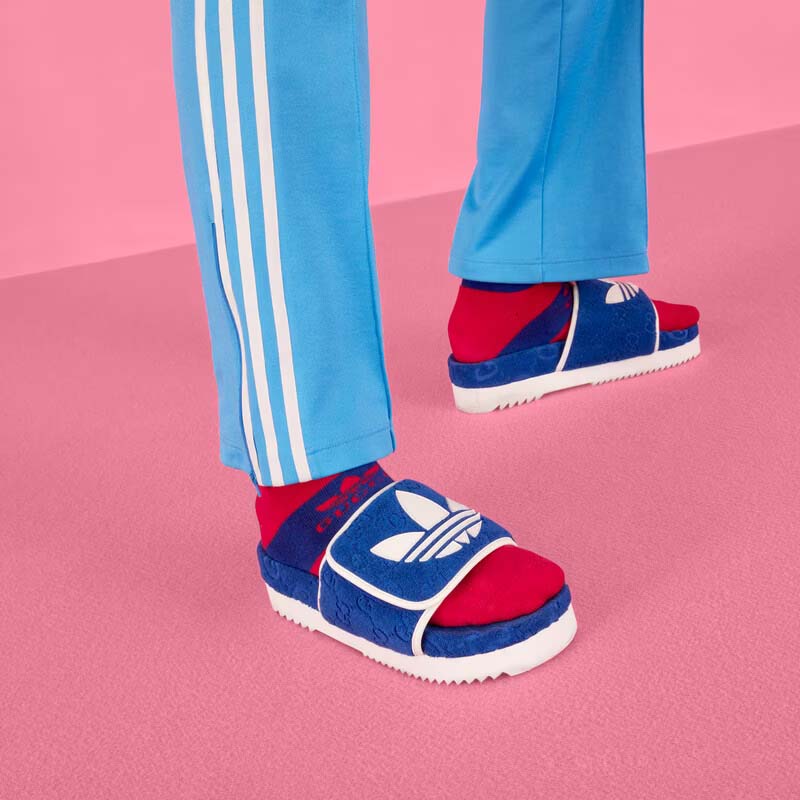 Gucci Unisex Adidas x Gucci GG Platform Sandal Blue GG Cotton Sponge