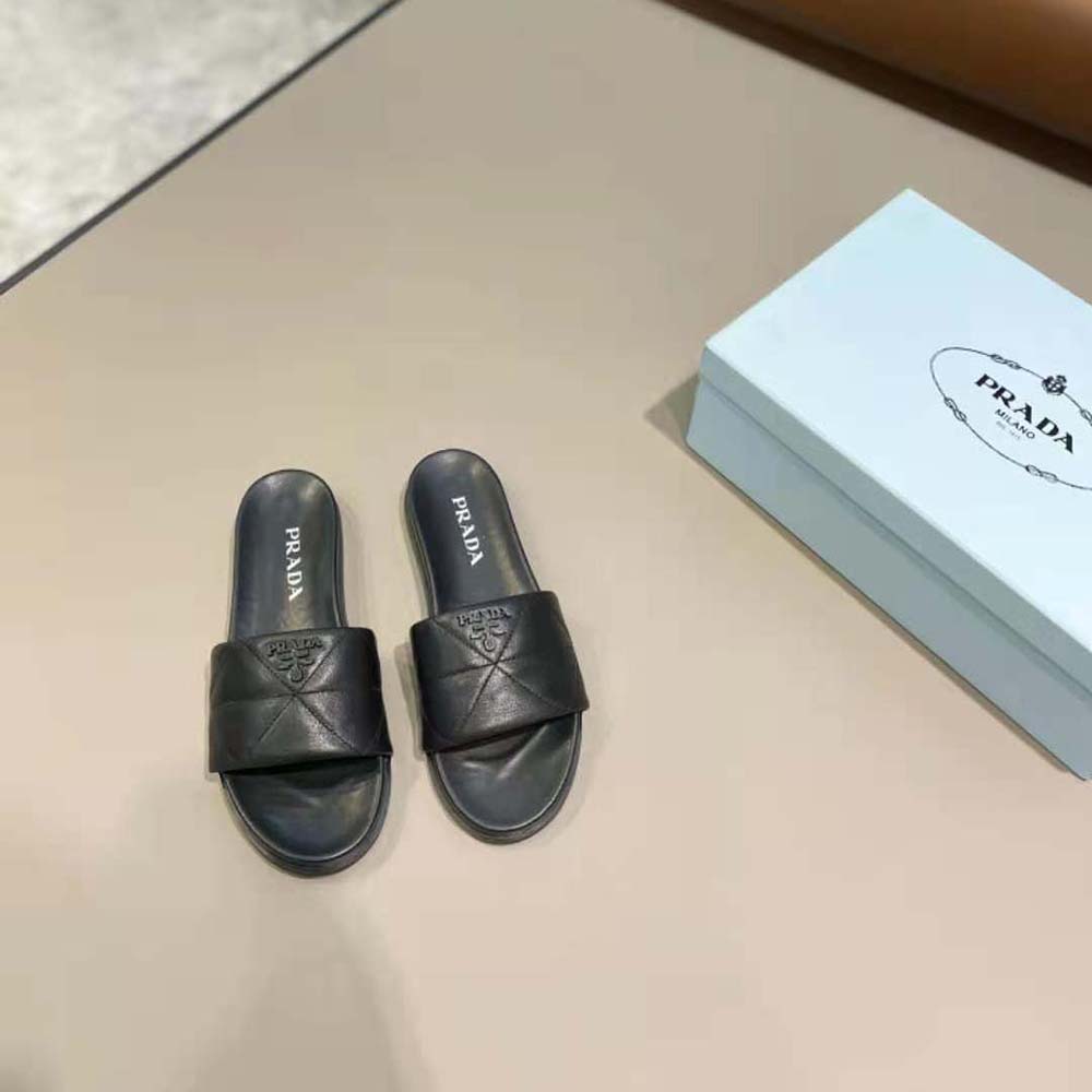 Prada Women Nappa Leather Slides in 20mm Heel-Black