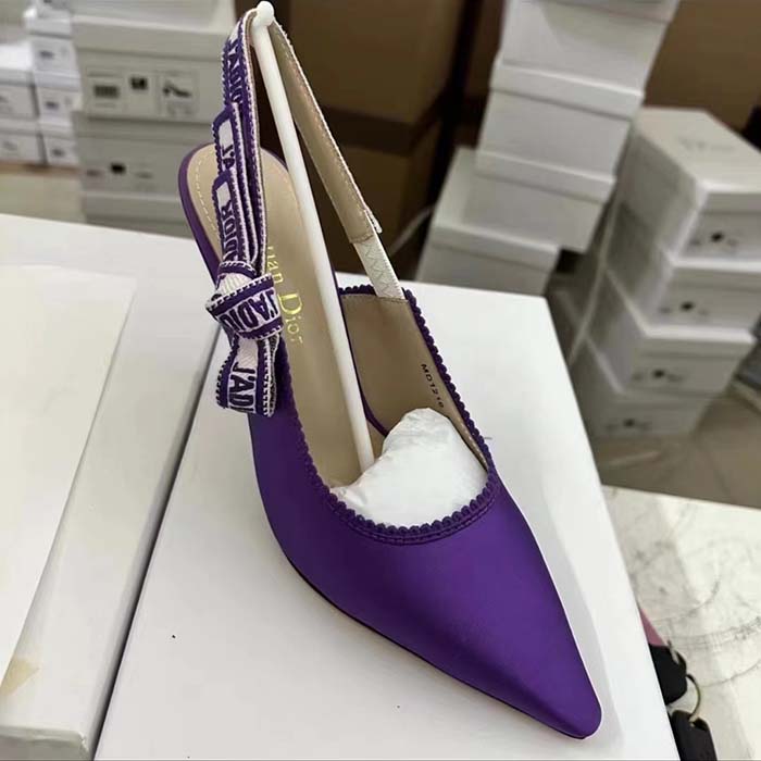 Dior Women CD J’Adior Slingback Pump Purple Embroidered Satin Cotton 10 CM Heel