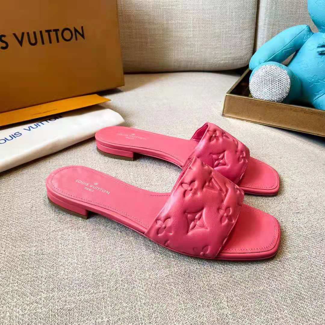 Louis Vuitton LV Women Revival Flat Mule Pink Monogram-Embossed Lambskin