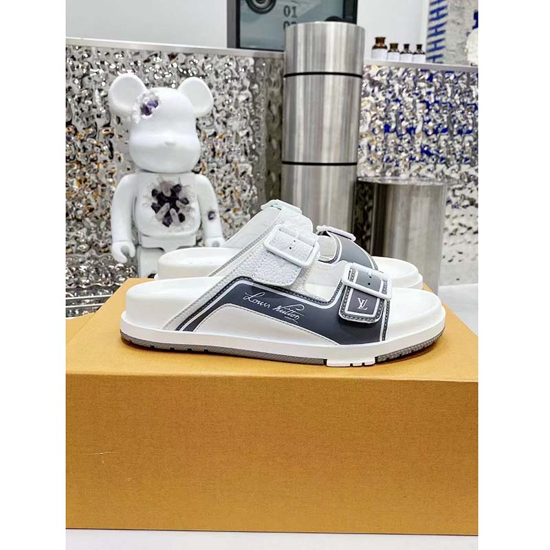 Louis Vuitton LV Unisex Trainer Mule Silver Mix Materials Anatomic Insole Initials