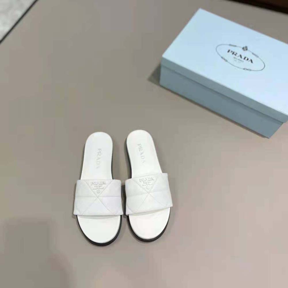 Prada Women Nappa Leather Slides in 20mm Heel-White