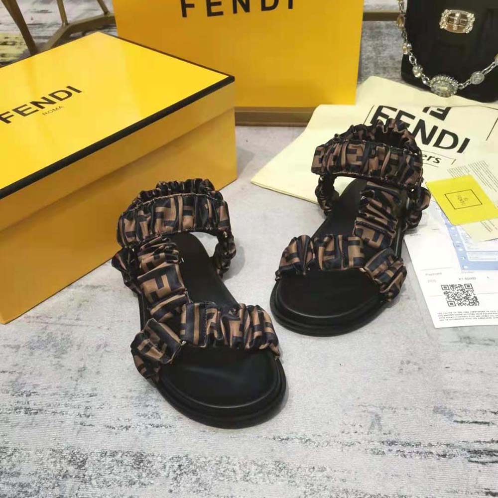 Fendi Wimen Fendi Feel Brown Satin Sandals