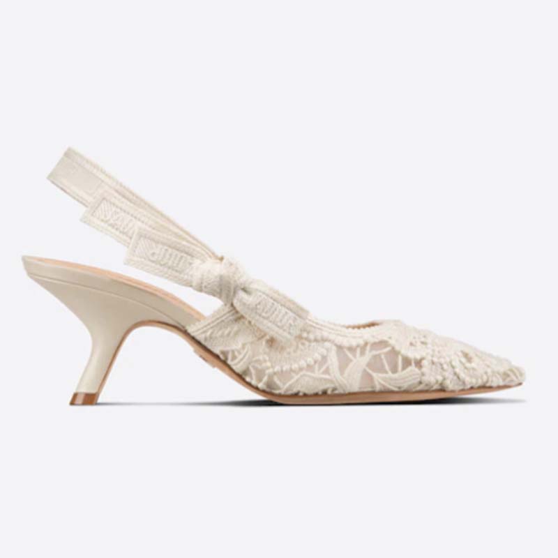 Dior Women CD J’Adior Slingback Pump White Macramé Embroidered Cotton 6.5 Cm Heel