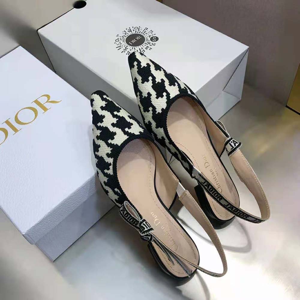 Dior Women J’Adior Slingback Ballerina Flat Black and White Cotton Embroidery