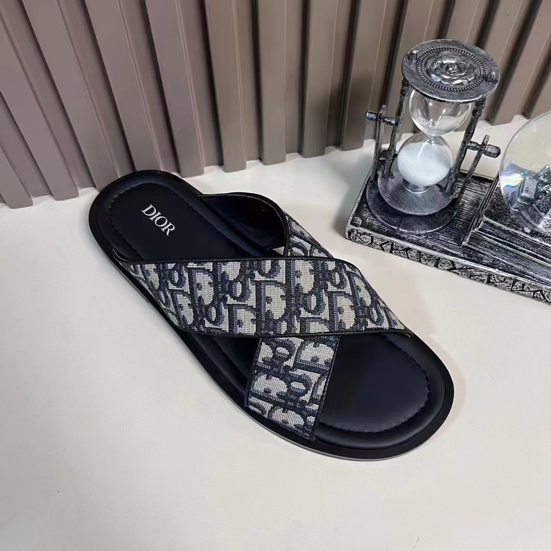 Dior Unisex CD Dior Alias Sandal Beige Black Dior Oblique Jacquard Calfskin Insole