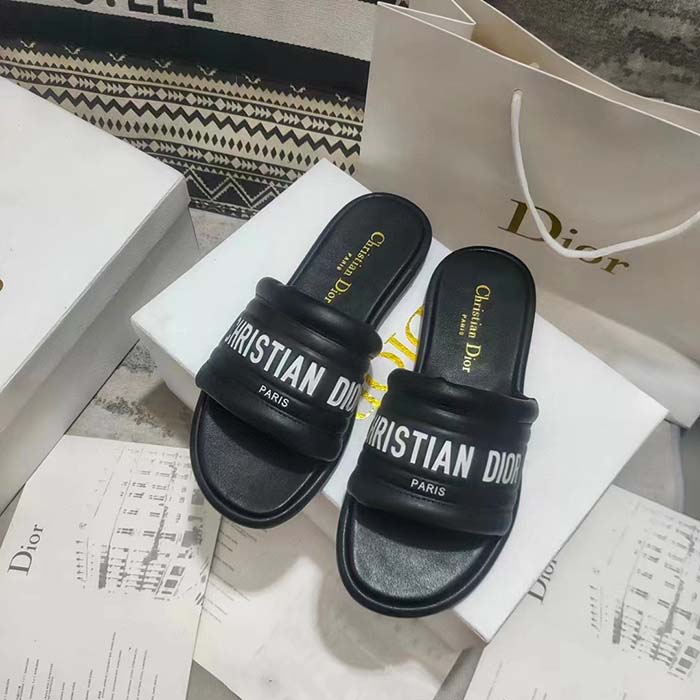 Dior Unisex CD Every-D Slide Black Embossed Lambskin