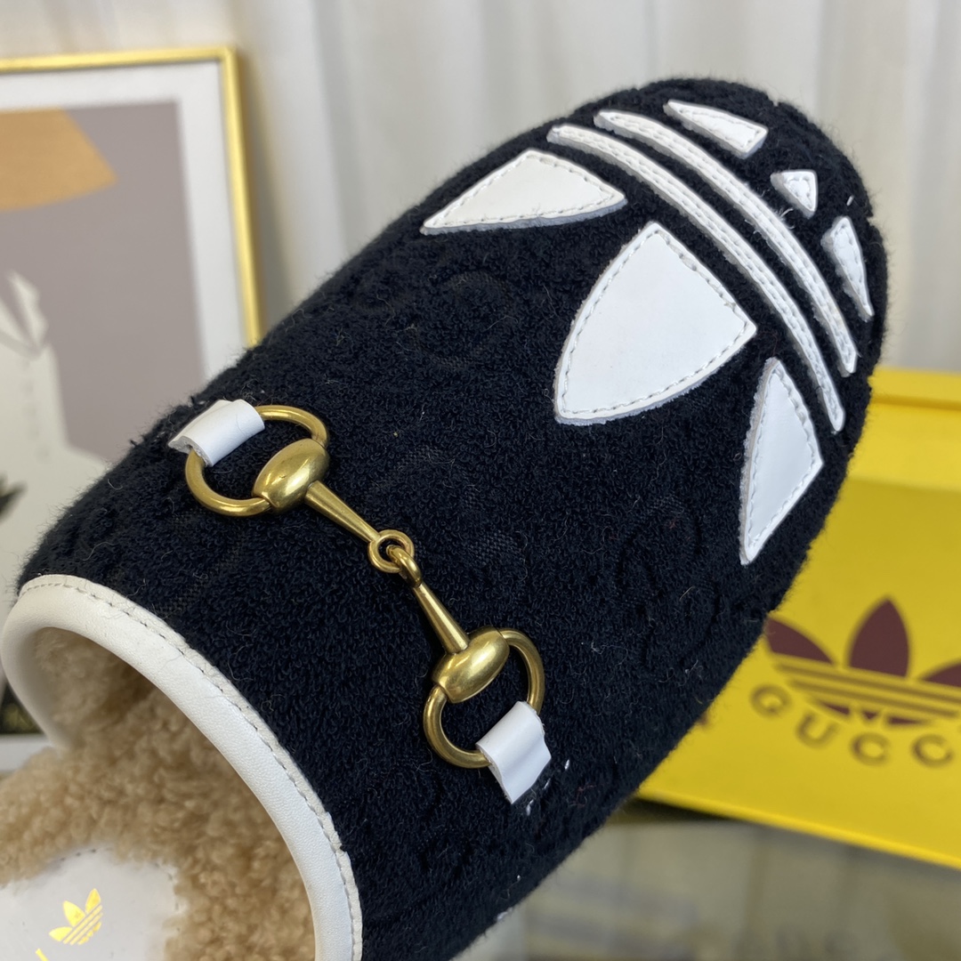 Gucci Women GG Adidas x Gucci Women’s Trefoil Slipper Black Suede Flat