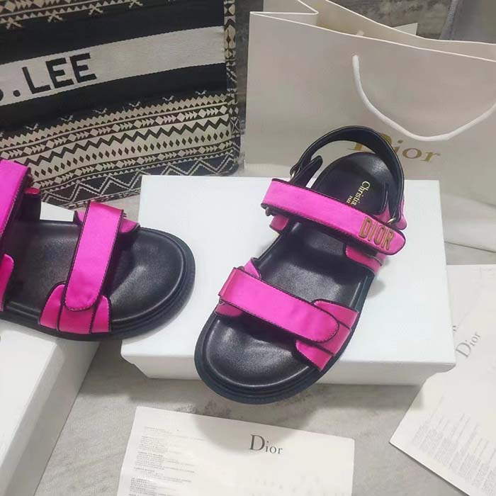 Dior Women CD Dioract Sandal Rani Pink Satin Black Lambskin