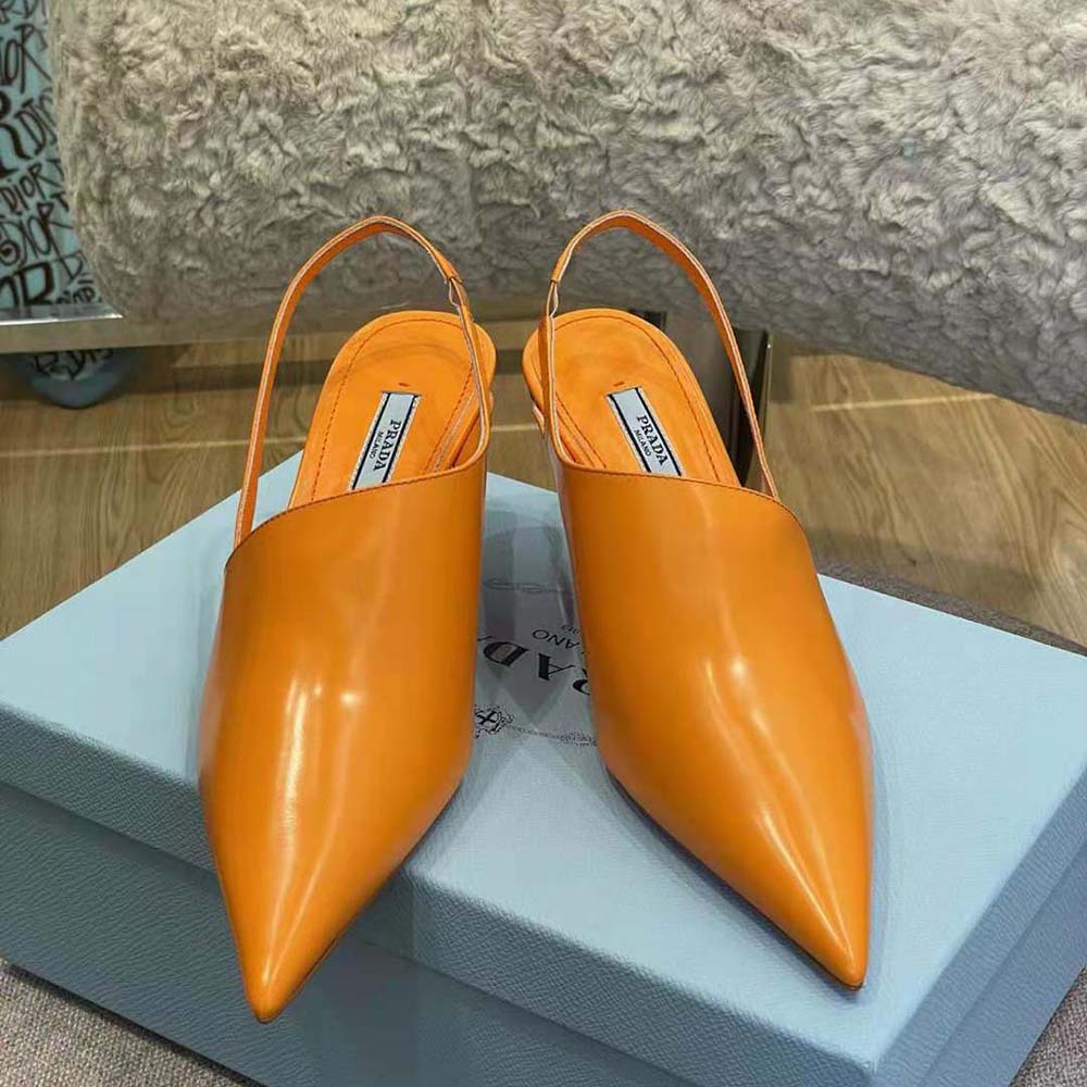 Prada Women Brushed Leather Slingback Pumps in 65mm Heel Height-Orange