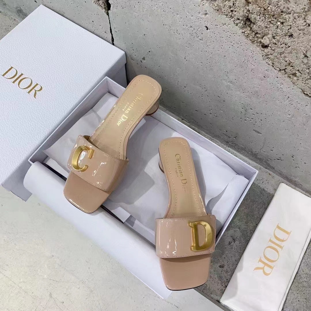 Dior Women CD C’est Dior Heeled Slide Nude Patent Calfskin