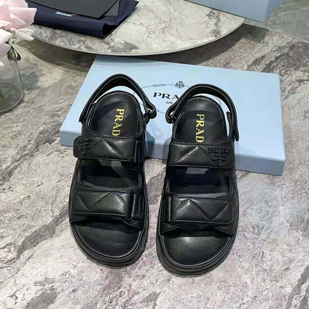 Prada Women Padded Nappa Leather Sandals-Black
