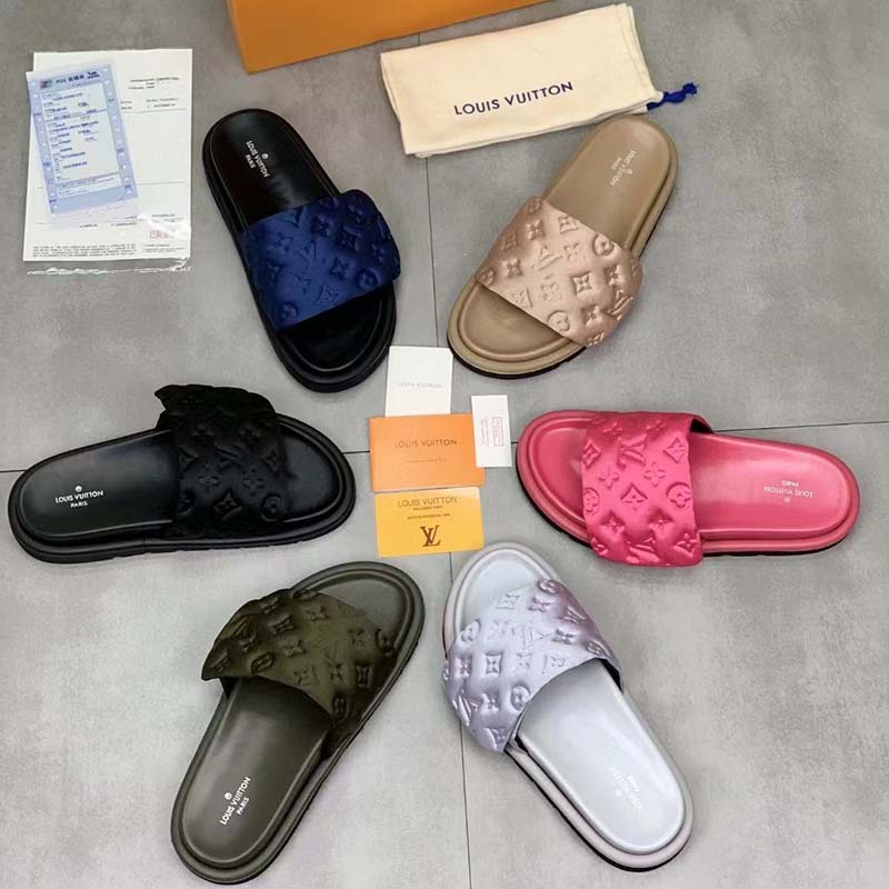 Louis Vuitton LV Unisex Pool Pillow Flat Comfort Mule Fuchsia Pink Monogram