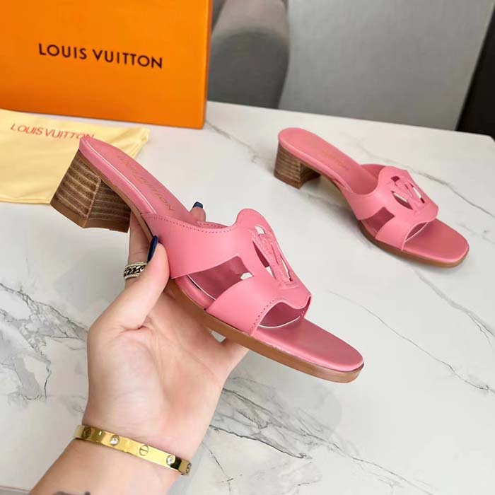 Louis Vuitton LV Women Isola Flat Mule Pink Calf Leather Circle Signature