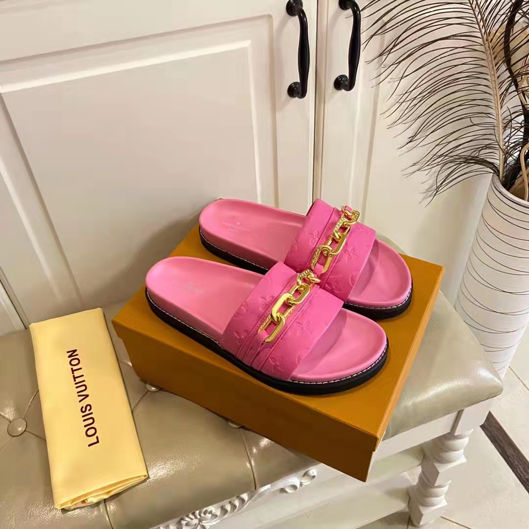 Louis Vuitton Women Sunset Flat Comfort Mule Pink Monogram Embossed Calf Leather