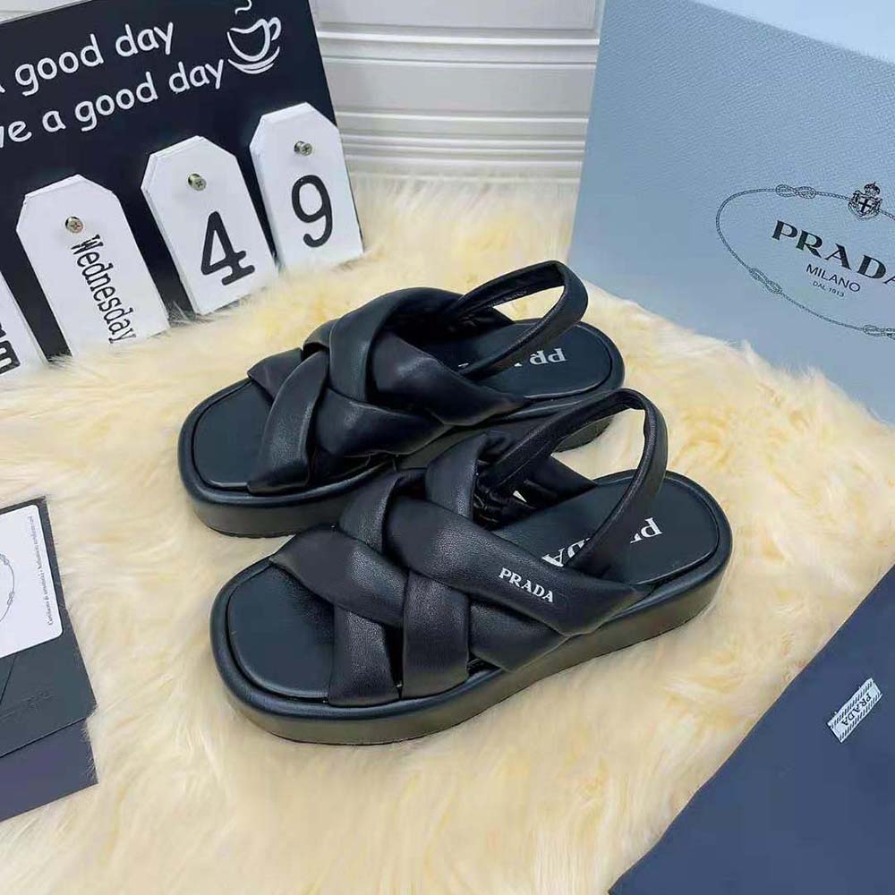 Prada Women Nappa Leather Flatform Sandals-Black