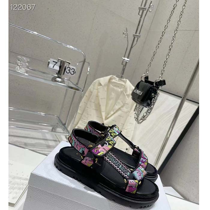 Dior Unisex CD D-Wave Sandal Multicolor Dior Indian Purple Embroidered Cotton