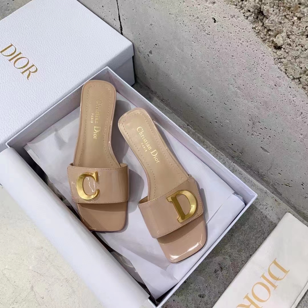 Dior Women CD C’est Dior Heeled Slide Nude Patent Calfskin