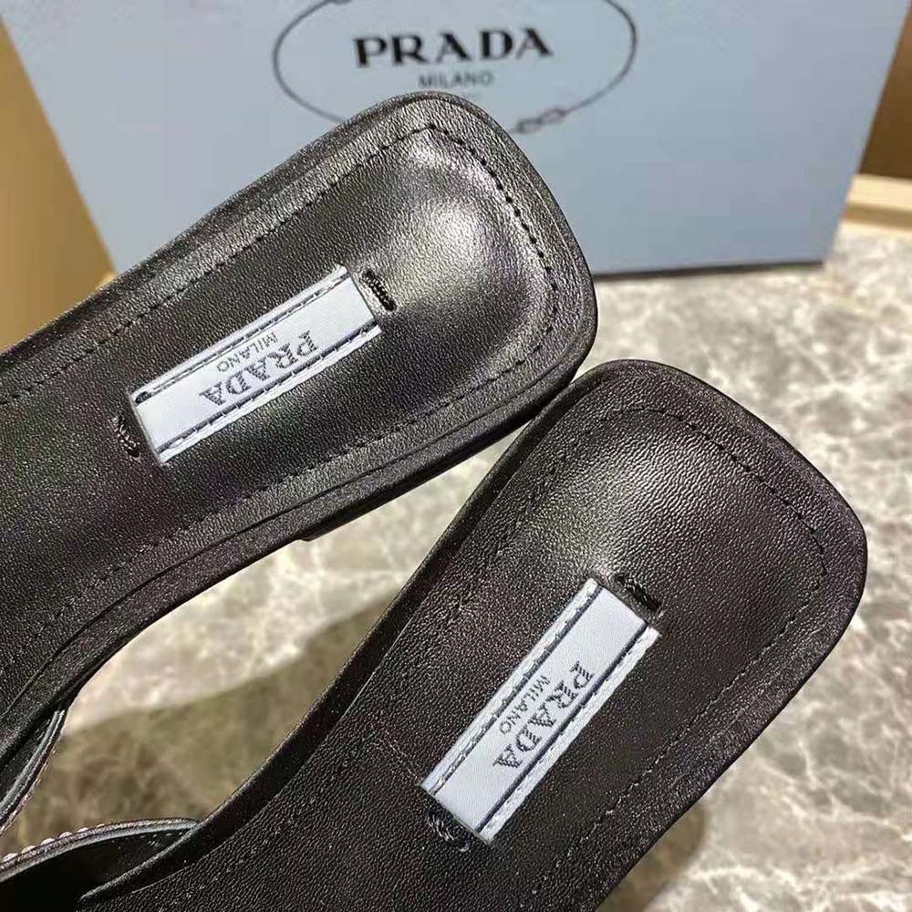 Prada Women Satin Slides with Crystals-Black