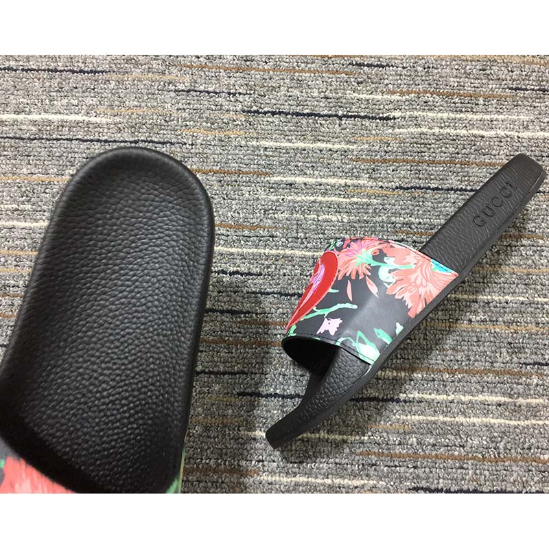 Gucci Women GG Ken Scott Print Slide Sandal Interlocking G Patch Flat