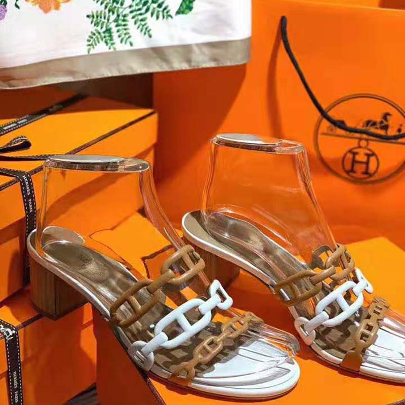 Hermes Women Tandem Sandal in Nappa Leather 5.1cm Heel-Brown