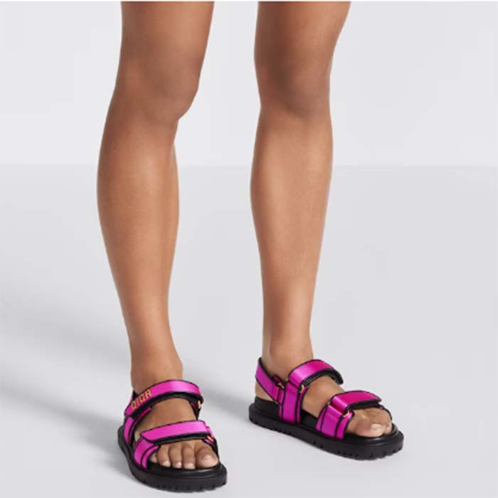 Dior Women CD Dioract Sandal Rani Pink Satin Black Lambskin