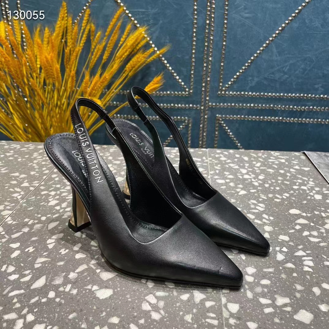 Louis Vuitton LV Women Sparkle Slingback Pump Black Calf Leather Elasticized 9.5 Cm Heel