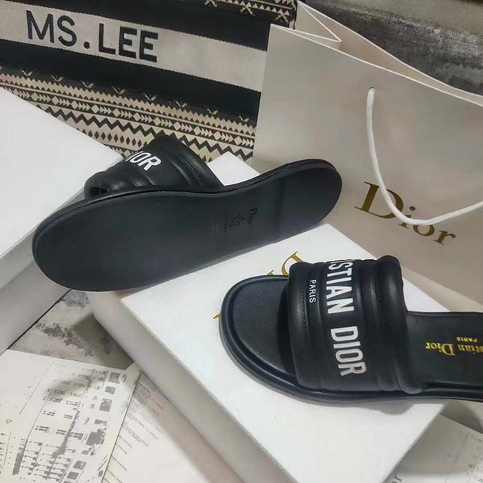 Dior Unisex CD Every-D Slide Black Embossed Lambskin