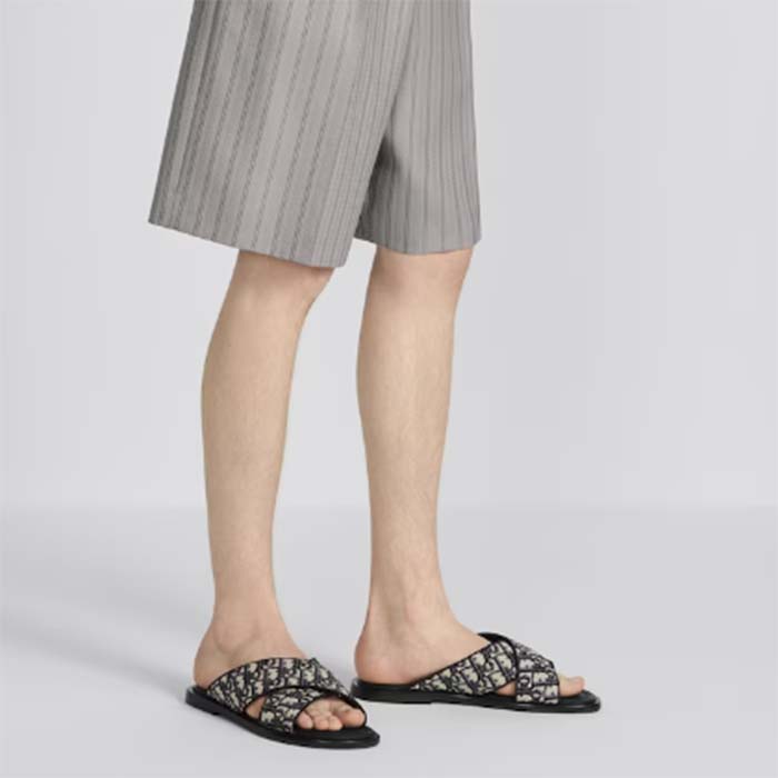 Dior Unisex CD Dior Alias Sandal Beige Black Dior Oblique Jacquard Calfskin Insole